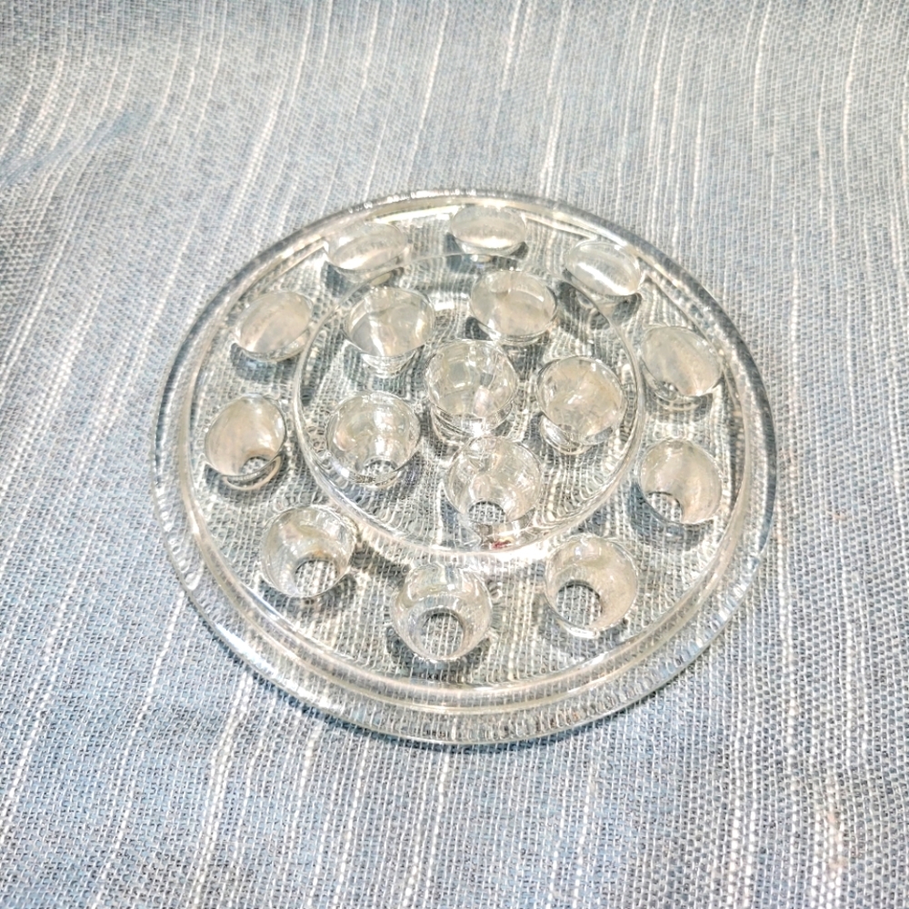 Clear glass 16 hole Floral Frog, paperweight, pen holder 5" diameter
